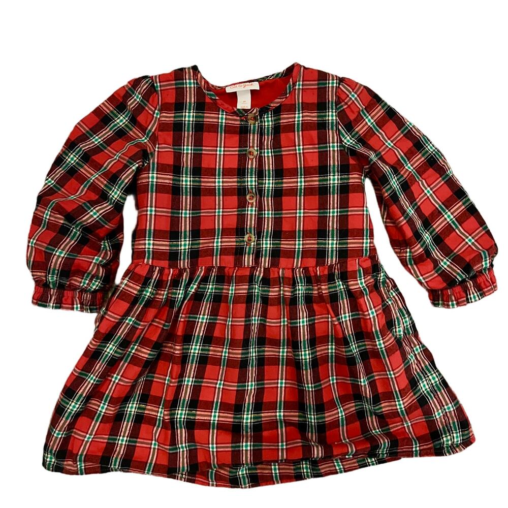Cat & Jack Tartan Plaid Tinsel Holiday Christmas Girl's Dress - 4T
